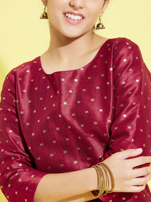 Girl's' Maroon Zari Kurta And Sharara Set